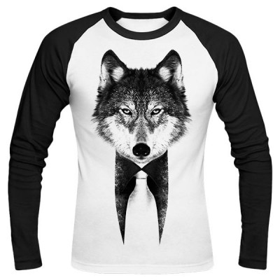 تی‌شرت آستین بلند رگلان طرح Wolf mark
