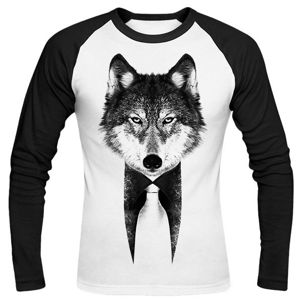 تی‌شرت آستین بلند رگلان طرح Wolf mark