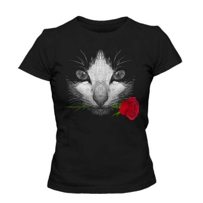 تیشرت دخترانه طرح Black Cat with Rose