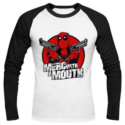 تیشرت آستین بلند رگلان طرح Deadpool Merc with a Mouth